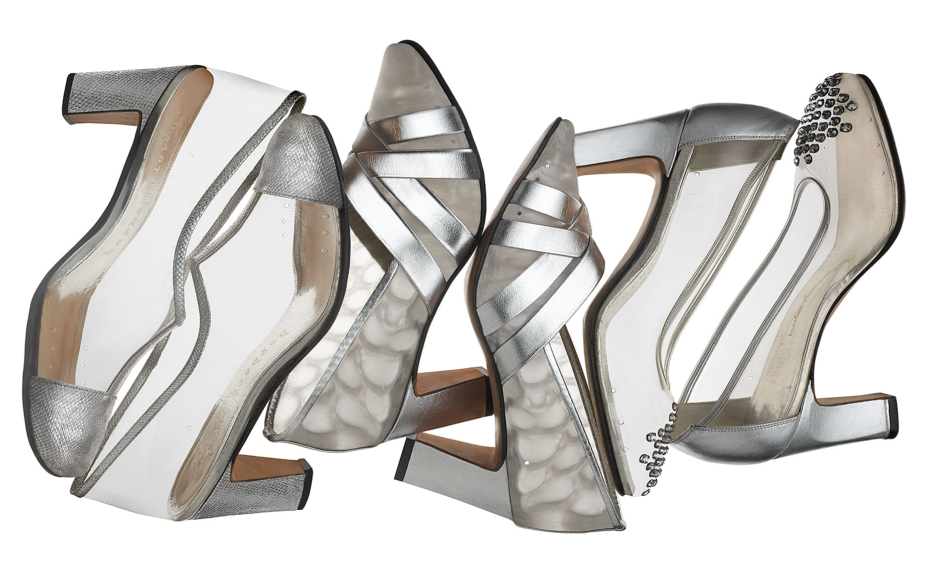 silver leather and clear vinyl shoes by Beth Levine