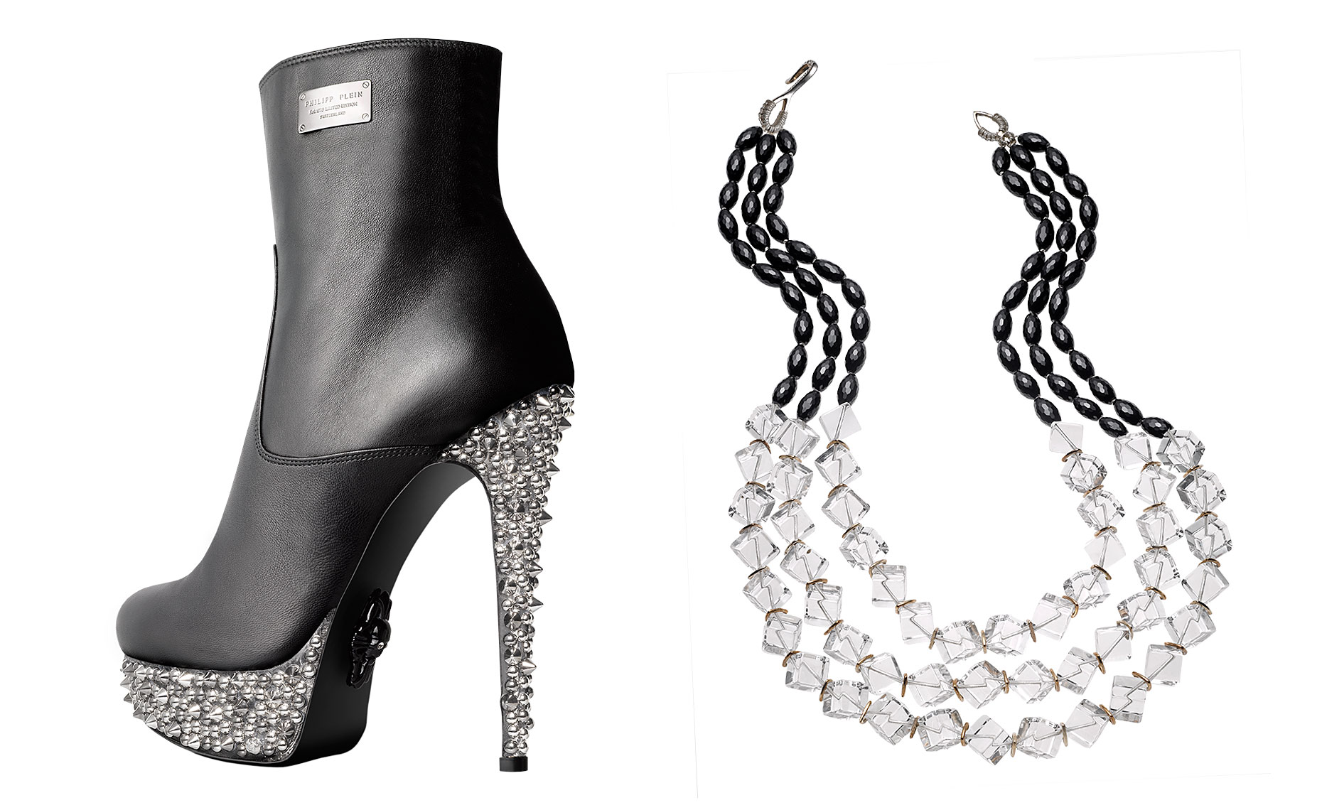 Philipp Plein studded platform shoe and jet and crystal necklace