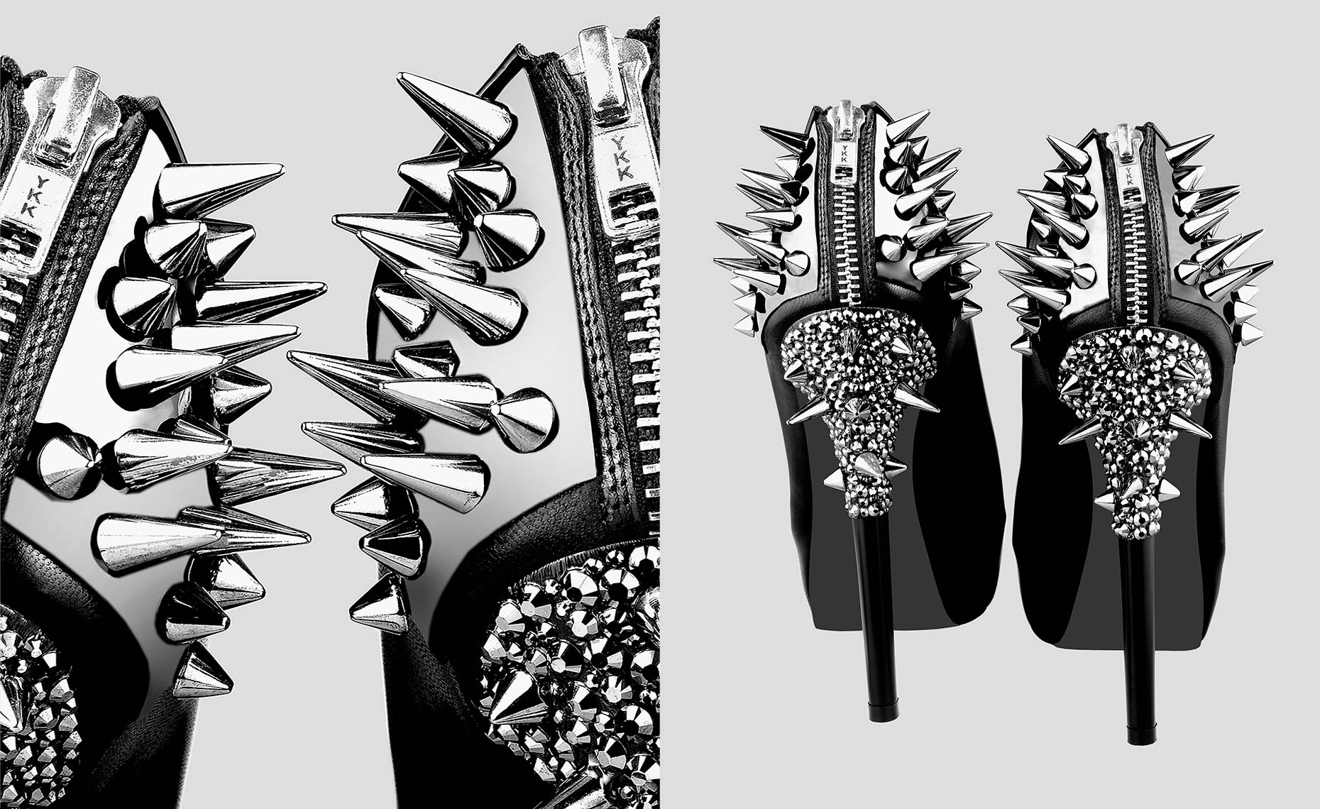 Ruthie Davis zipper-back spike and crystal embellished platform shoe