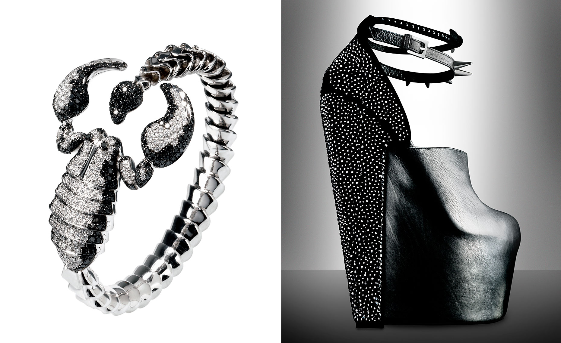  Roberto Coin Scorpion diamond bracelet and Ruthie Davis Swarovski crystal embellished platform shoe
