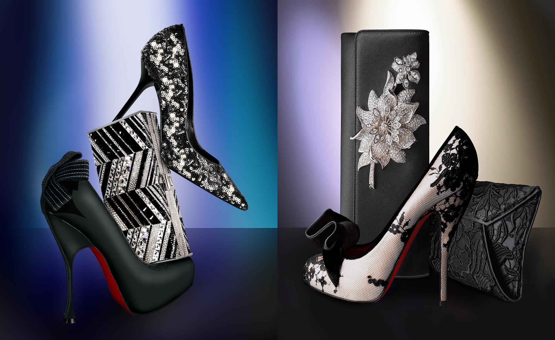 Christian Louboutin and Oscar de la Renta shoes with clutches