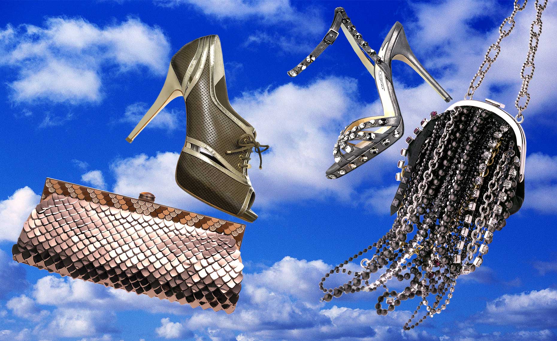 Dior shoe with Judith Leiber clutch and Jimmy Choo shoe with Coach bag
